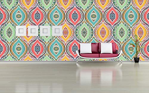 R.N.Solution Wallpaper Wall Stickers PVC Vinyl self Adhesive Wall Poster Waterproof Beautiful Ethnic Pattern Design for Living Room Hall Play Room Bedroom Kitchen (16 inch x 90 Inch)