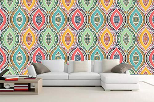 R.N.Solution Wallpaper Wall Stickers PVC Vinyl self Adhesive Wall Poster Waterproof Beautiful Ethnic Pattern Design for Living Room Hall Play Room Bedroom Kitchen (16 inch x 90 Inch)