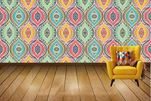 R.N.Solution Wallpaper Wall Stickers PVC Vinyl self Adhesive Wall Poster Waterproof Beautiful Ethnic Pattern Design for Living Room Hall Play Room Bedroom Kitchen (16 inch x 90 Inch)