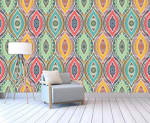 R.N.Solution Wallpaper Wall Stickers PVC Vinyl self Adhesive Wall Poster Waterproof Beautiful Ethnic Pattern Design for Living Room Hall Play Room Bedroom Kitchen (16 inch x 90 Inch)