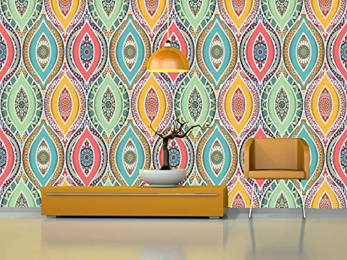 R.N.Solution Wallpaper Wall Stickers PVC Vinyl self Adhesive Wall Poster Waterproof Beautiful Ethnic Pattern Design for Living Room Hall Play Room Bedroom Kitchen (16 inch x 90 Inch)