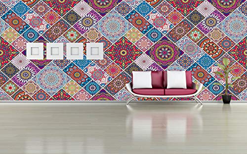 R.N.Solution Wallpaper Wall Stickers PVC Vinyl self Adhesive Vinyl Wall Poster Waterproof Colorful Ethnic Design for Living Room Hall Play Room Bedroom Kitchen (16 inch x 90 Inch)