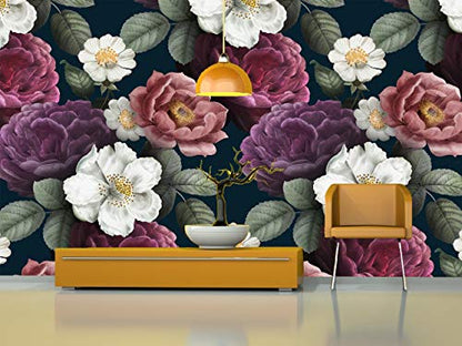 R.N.Solution Wallpaper Wall Stickers PVC Vinyl self Adhesive Vinyl Wall Poster Waterproof Beautiful Romantic Floral Design for Living Room Hall Play Room Bedroom Kitchen (16 inch x 90 Inch)