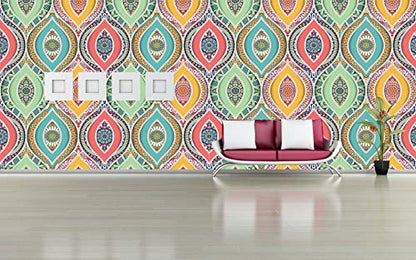R.N.Solution Wallpaper Wall Stickers PVC Vinyl self Adhesive Wall Poster Waterproof Beautiful Ethnic Pattern Design for Living Room Hall Play Room Bedroom Kitchen (16 inch x 90 Inch)