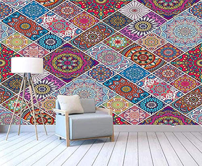 R.N.Solution Wallpaper Wall Stickers PVC Vinyl self Adhesive Vinyl Wall Poster Waterproof Colorful Ethnic Design for Living Room Hall Play Room Bedroom Kitchen (16 inch x 90 Inch)