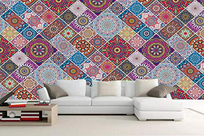 R.N.Solution Wallpaper Wall Stickers PVC Vinyl self Adhesive Vinyl Wall Poster Waterproof Colorful Ethnic Design for Living Room Hall Play Room Bedroom Kitchen (16 inch x 90 Inch)