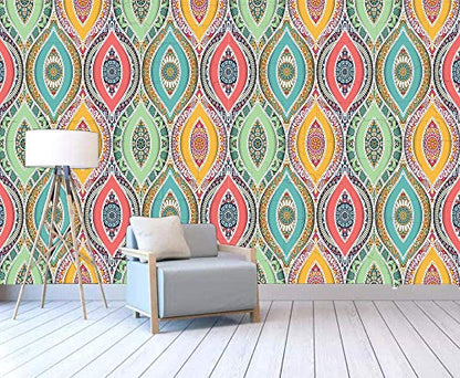 R.N.Solution Wallpaper Wall Stickers PVC Vinyl self Adhesive Wall Poster Waterproof Beautiful Ethnic Pattern Design for Living Room Hall Play Room Bedroom Kitchen (16 inch x 90 Inch)