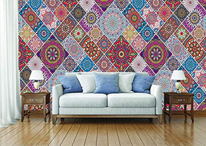 R.N.Solution Wallpaper Wall Stickers PVC Vinyl self Adhesive Vinyl Wall Poster Waterproof Colorful Ethnic Design for Living Room Hall Play Room Bedroom Kitchen (16 inch x 90 Inch)