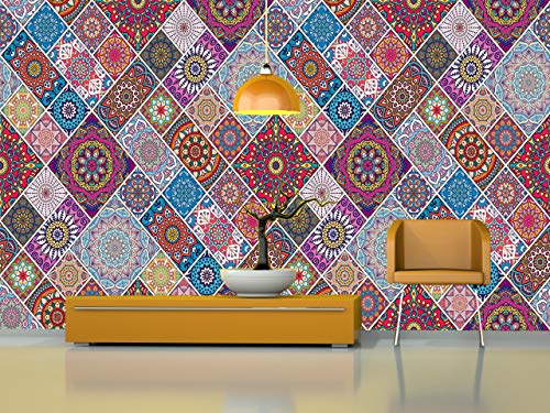 R.N.Solution Wallpaper Wall Stickers PVC Vinyl self Adhesive Vinyl Wall Poster Waterproof Colorful Ethnic Design for Living Room Hall Play Room Bedroom Kitchen (16 inch x 90 Inch)