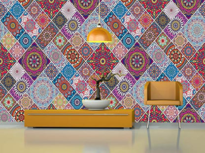 R.N.Solution Wallpaper Wall Stickers PVC Vinyl self Adhesive Vinyl Wall Poster Waterproof Colorful Ethnic Design for Living Room Hall Play Room Bedroom Kitchen (16 inch x 90 Inch)